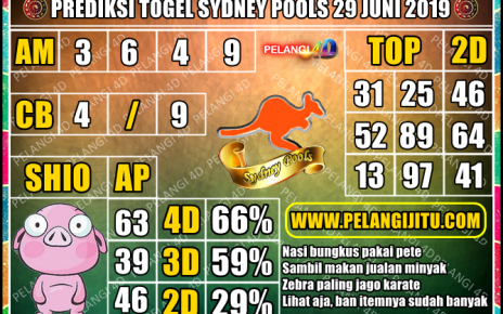 PREDIKSI TOGEL SYDNEY POOLS 29 JUNI 2019