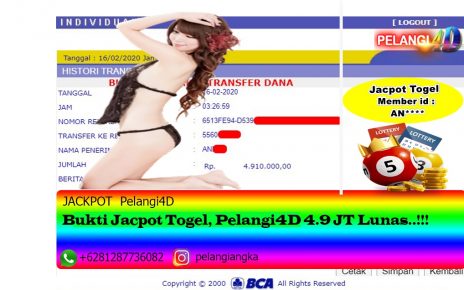 Bukti Jacpot Togel, Pelangi4D 4.9 JT Lunas..!!!