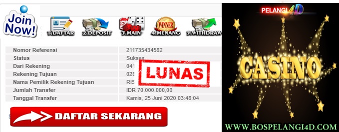 Bukti Kemenangan Di Game Casino Pelangi4D 25 June 2020