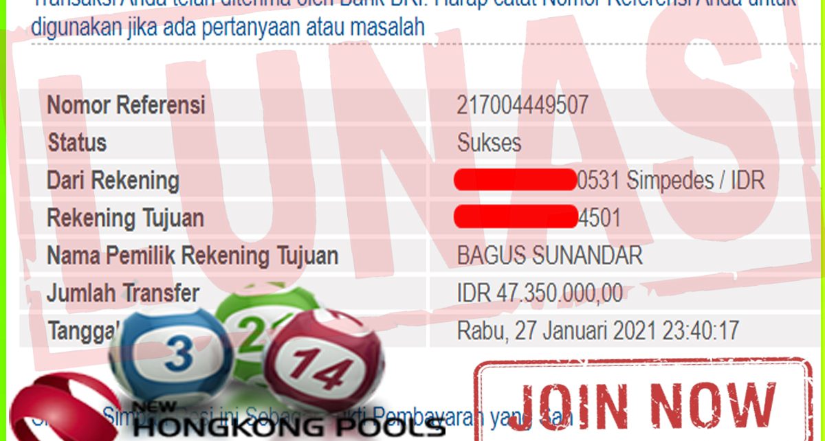 BUKTI KEMENANGAN MEMBER PELANGI4D DARI TOGEL HONGKONG