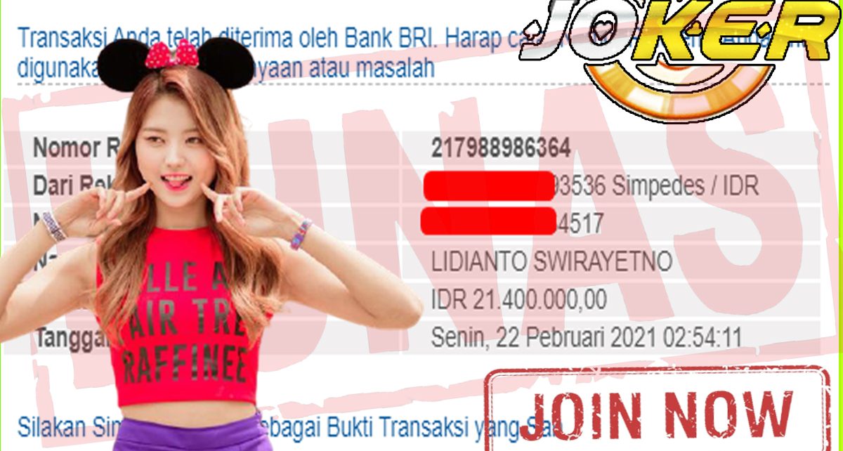 BUKTI KEMENANGAN MEMBER PELANGI4D DARI JOKER SLOT