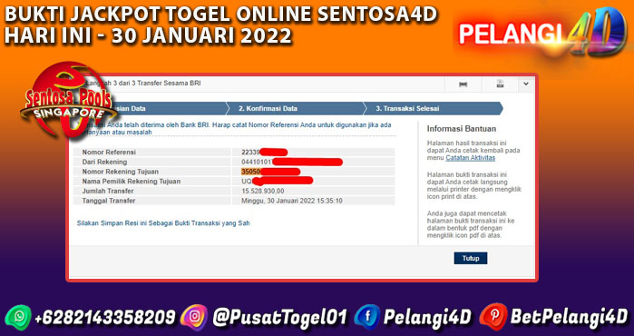 BUKTI JACKPOT TOGEL SENTOSA4D 30 JANUARI 2022 – PELANGI4D